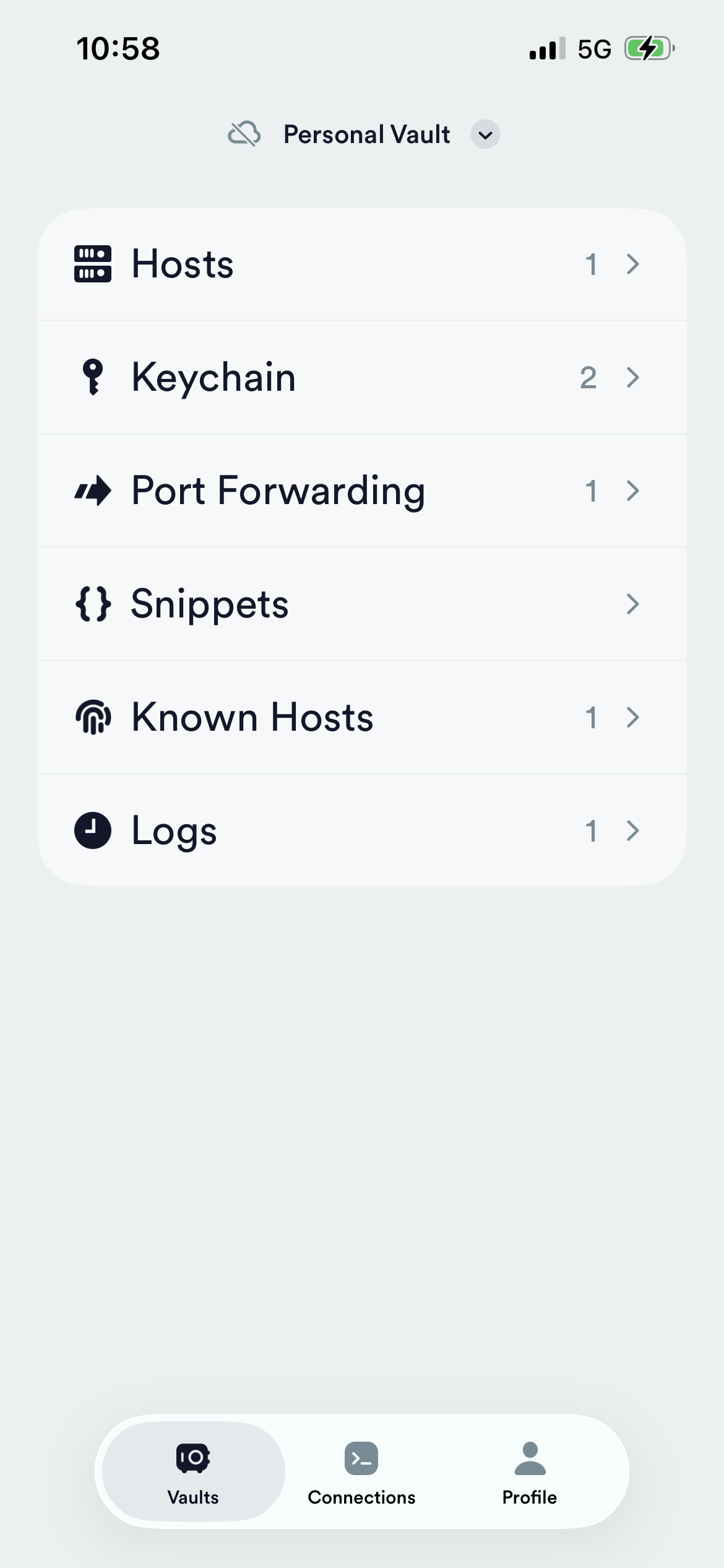 Termius — section Port Forwarding du vault